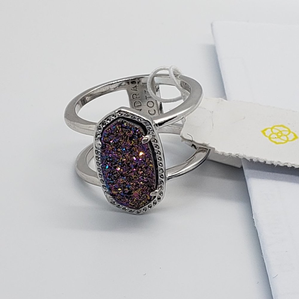 Kendra Scott Elyse Ring in Silver Multi Color Drusy - Size 6
